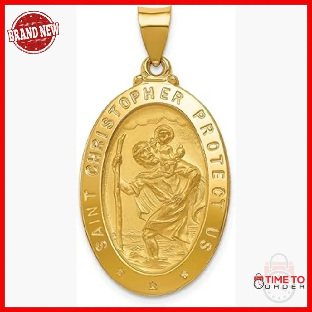 14k Yellow Gold Saint Christopher Medal Pendant Protection Charm